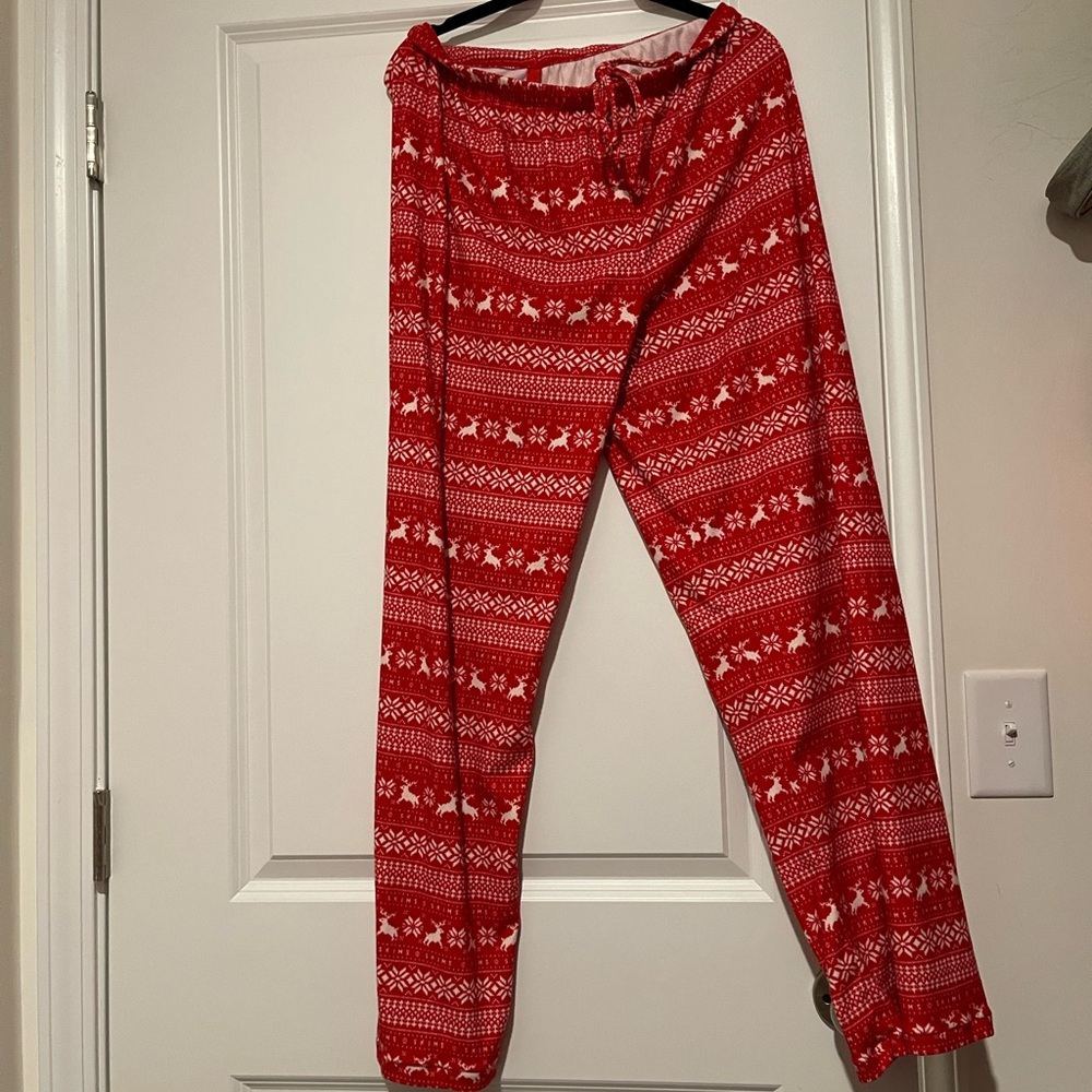 Skims Logo plush pointelle red fair isle holiday Christmas pajama pants medium
